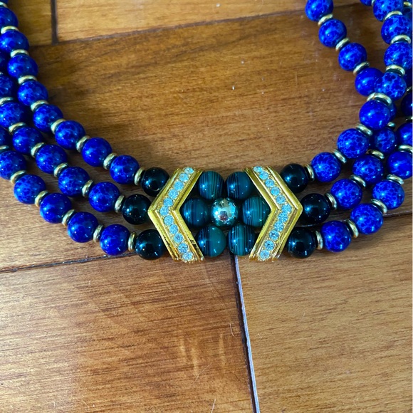 Blue and Gold Beaded Necklace - Picture 2 of 2